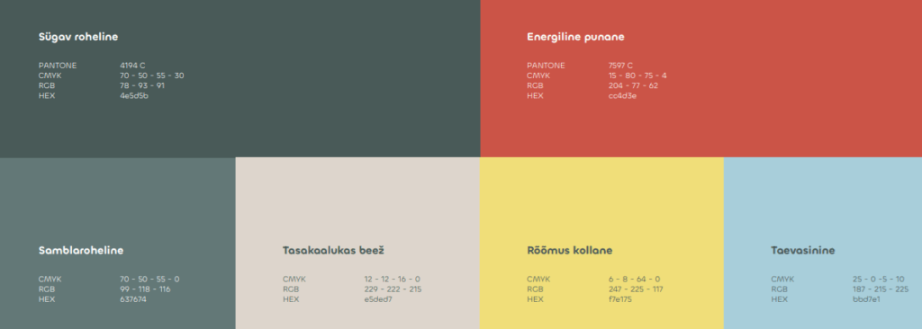 Pilt Jõhvi valla stiiliraamatu värvidest.